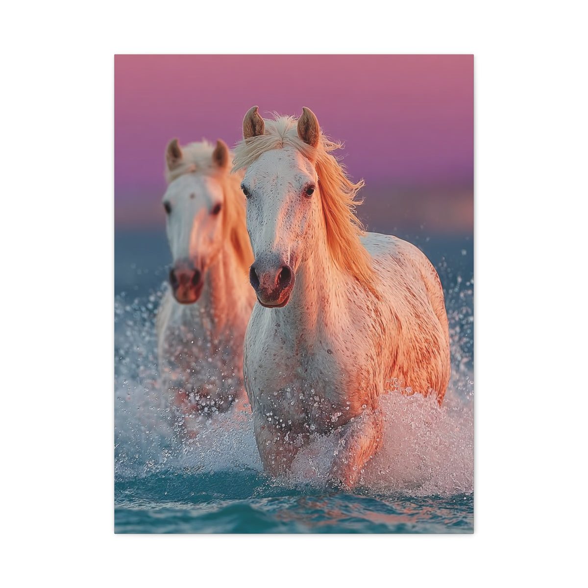 White Horses Ocean Sunset Wall Art & Canvas Print