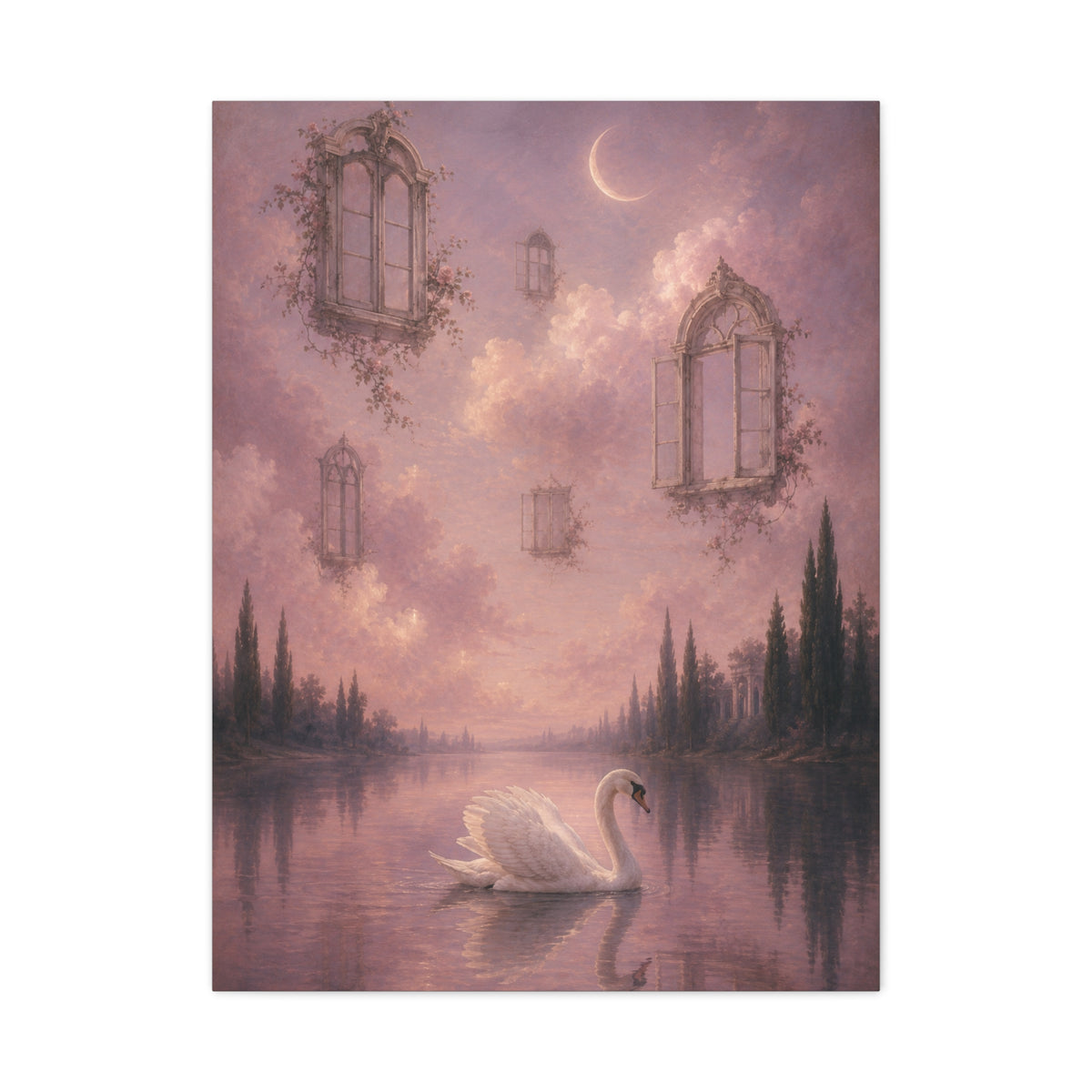 Surreal Swan & Floating Windows Dreamscape Wall Art & Canvas Print