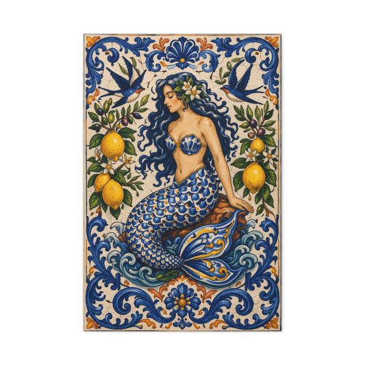 Sicilian Majolica Mermaid Tile Wall Art & Canvas Print