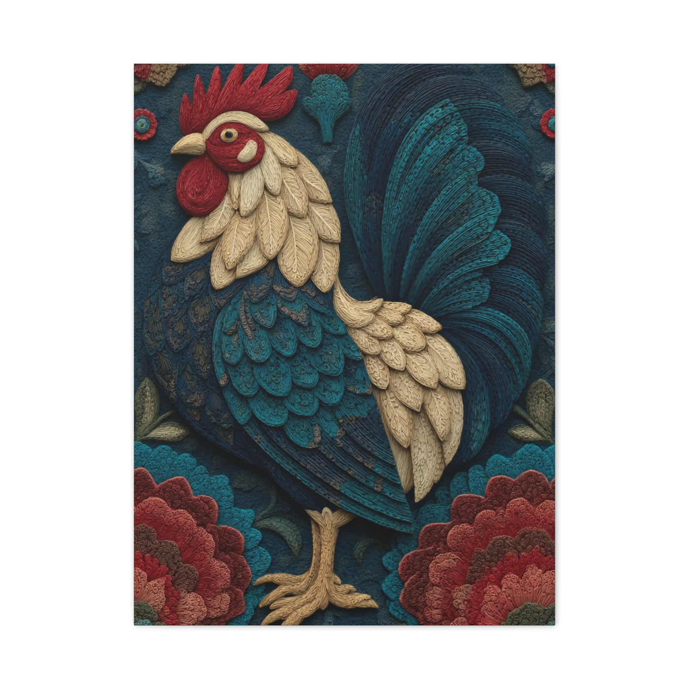 Wycinanki Rooster Folk Ornament Wall Art & Canvas Print