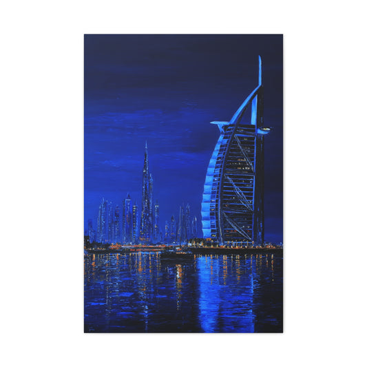 Dubai Skyline Blue Night Luxury Wall Art & Canvas Print