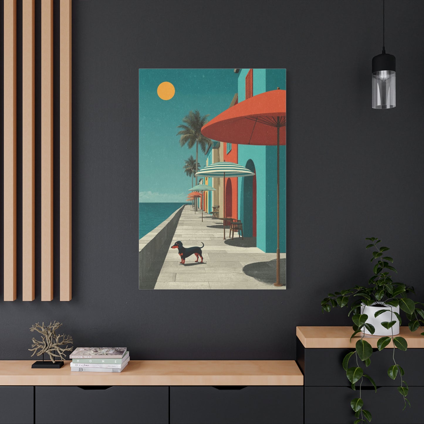Dachshund Seaside Promenade Wall Art & Canvas Print