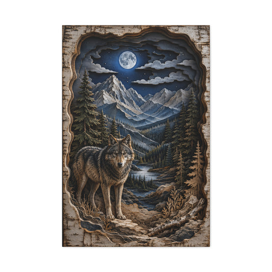 Rustic Mountain Wolf Shadowbox Landscape Wall Art & Canvas Print
