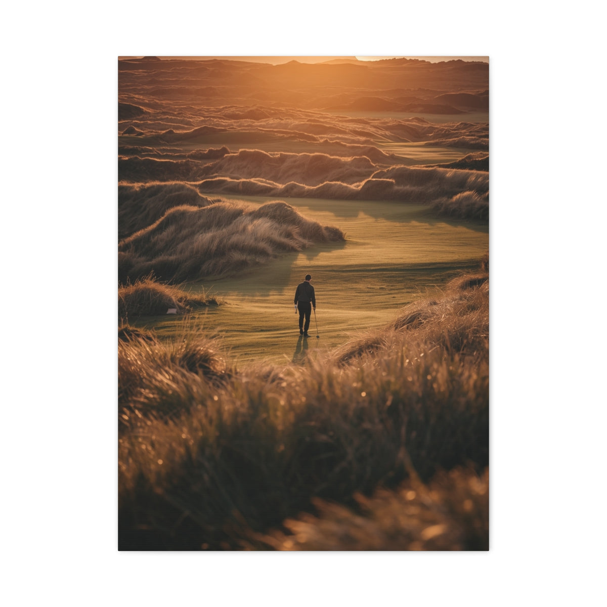 Scottish Links Golfer Sunrise Wall Art & Canvas Print
