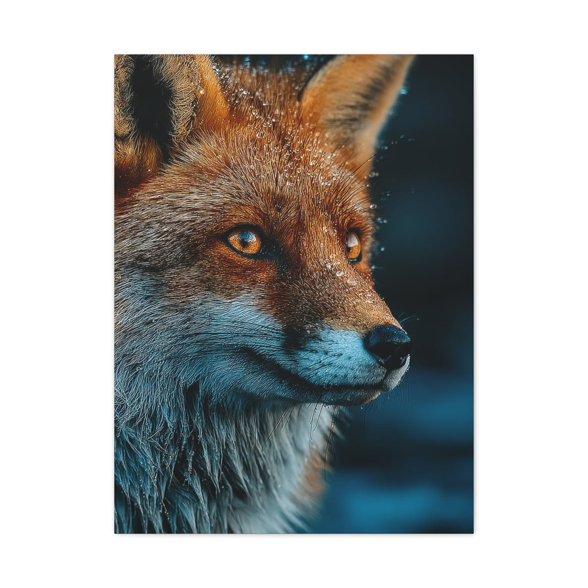 Rain-Soaked Fox Twilight Portrait Wall Art & Canvas Print