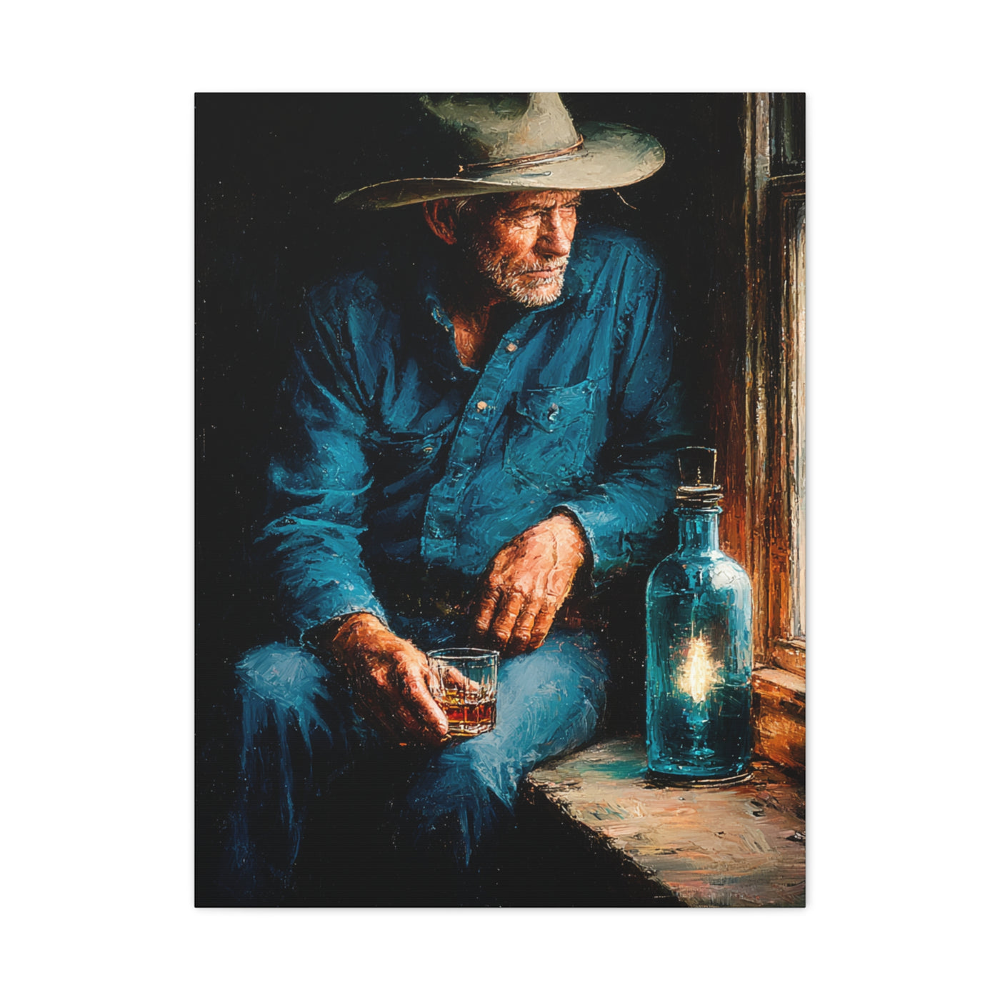 Whiskey Window Cowboy Painting Wall Art & Canvas Print