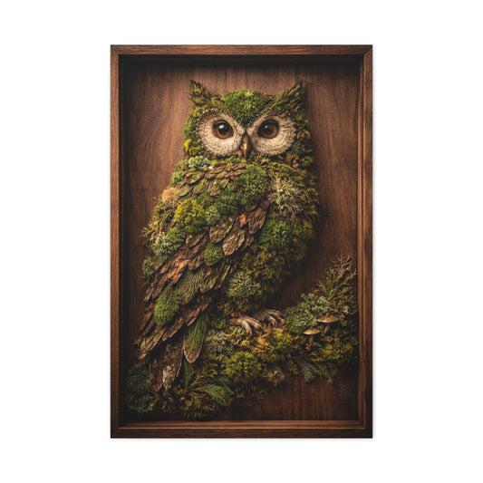 Biophilic Moss Owl Shadowbox Wall Art & Canvas Print