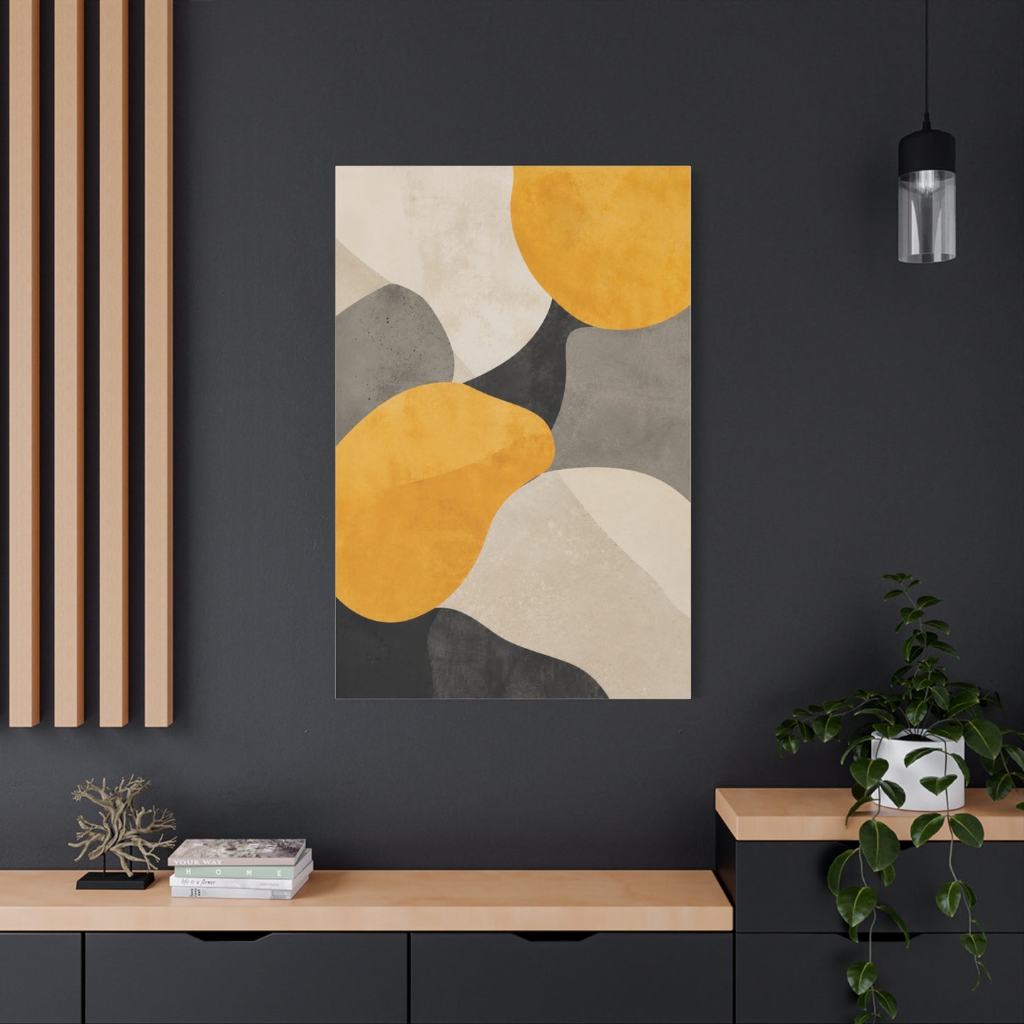 Pebble Form Mustard & Neutral Abstract Wall Art & Canvas Print