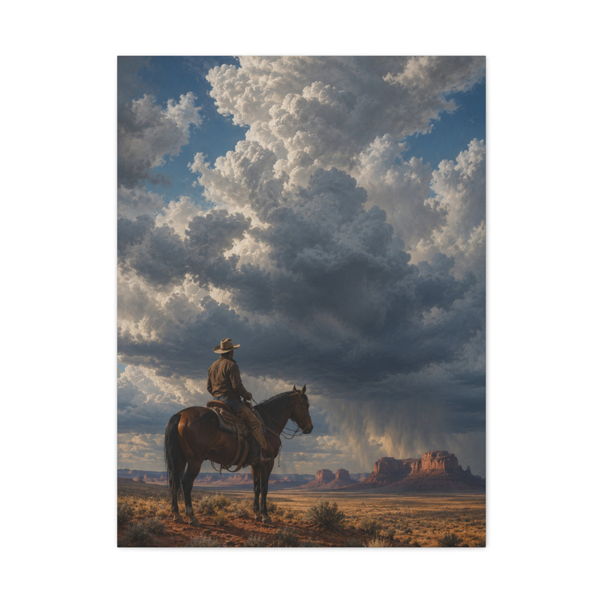 Cowboy Storm Horizon Monument Scene Wall Art & Canvas Print