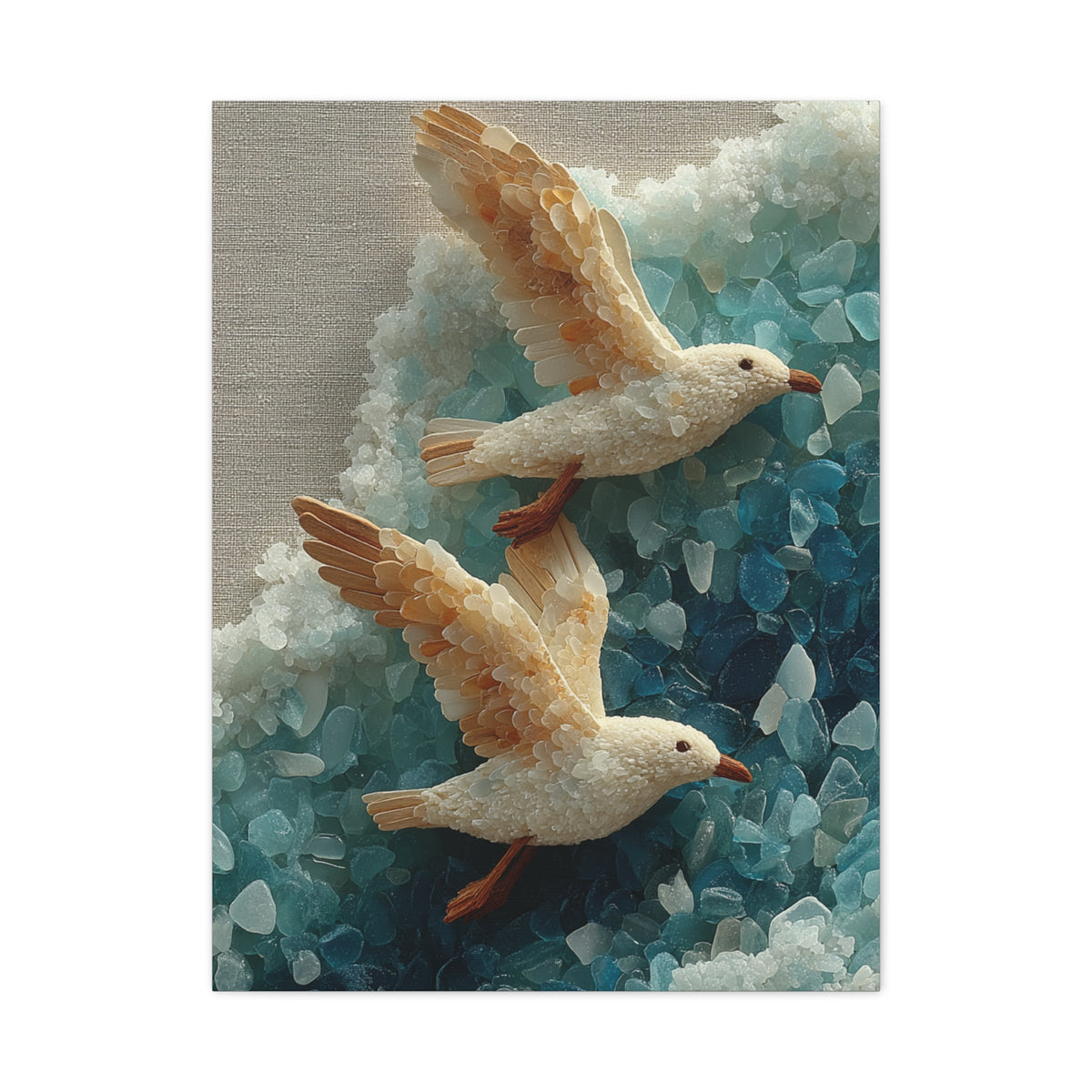 Sea Glass And Driftwood Seagull Coastal Composition Wall Art & Canvas Print
