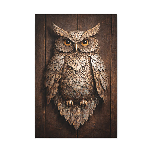 Rustic Metal Owl Sculpture Wall Art & Canvas Print