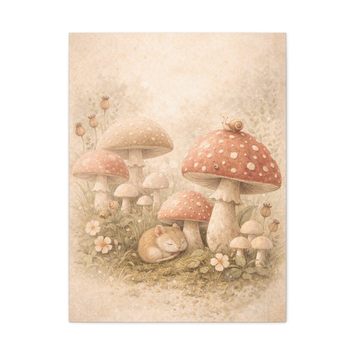 Soft Nursery Mushroom Garden Storybook Scene Wall Art & Canvas Print