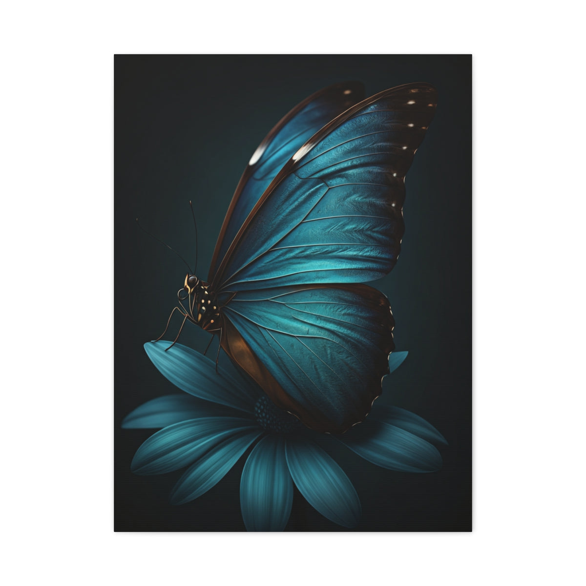 Blue Morpho Butterfly on Midnight Bloom Wall Art & Canvas Prints