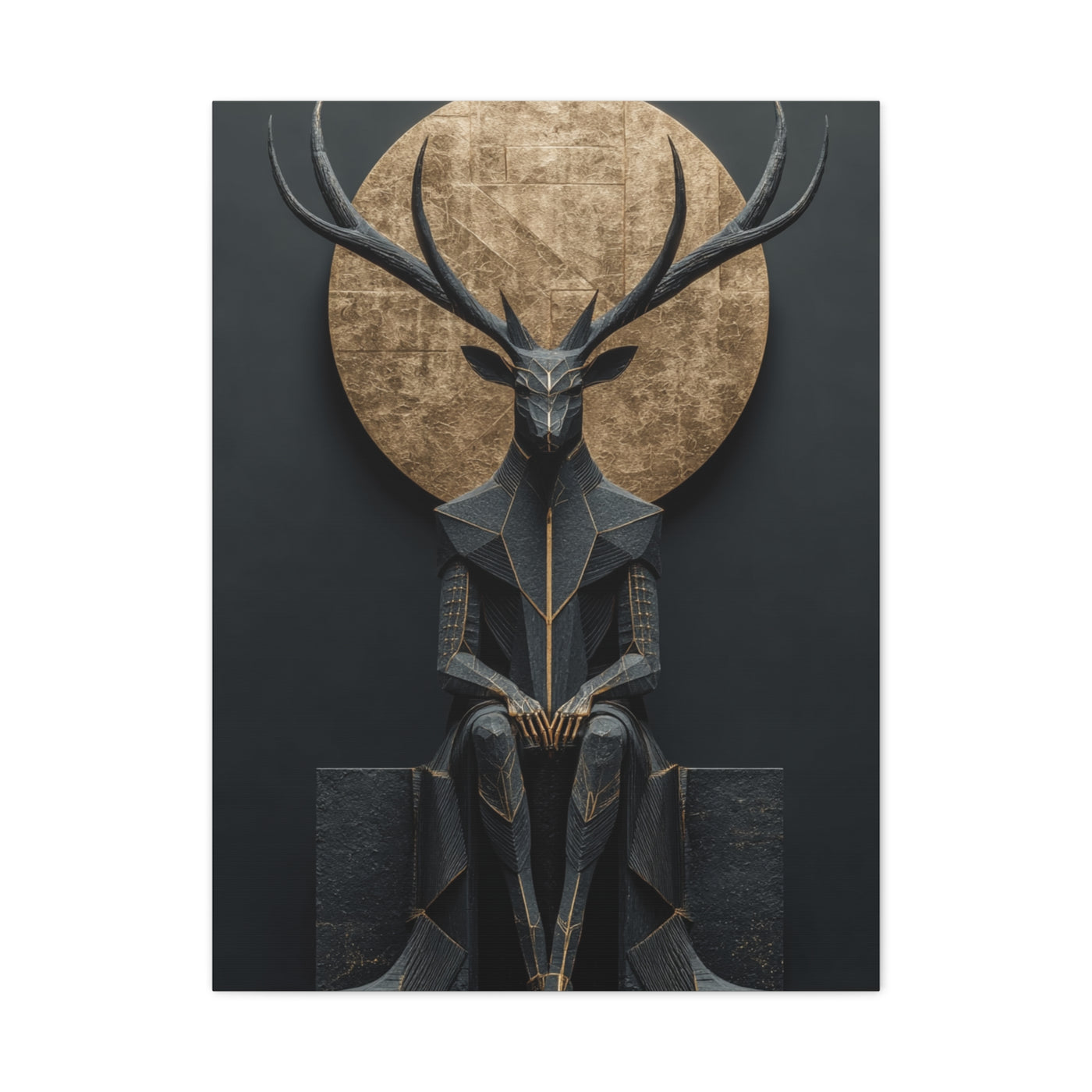 Art Deco Golden Halo Stag Wall Art & Canvas Print