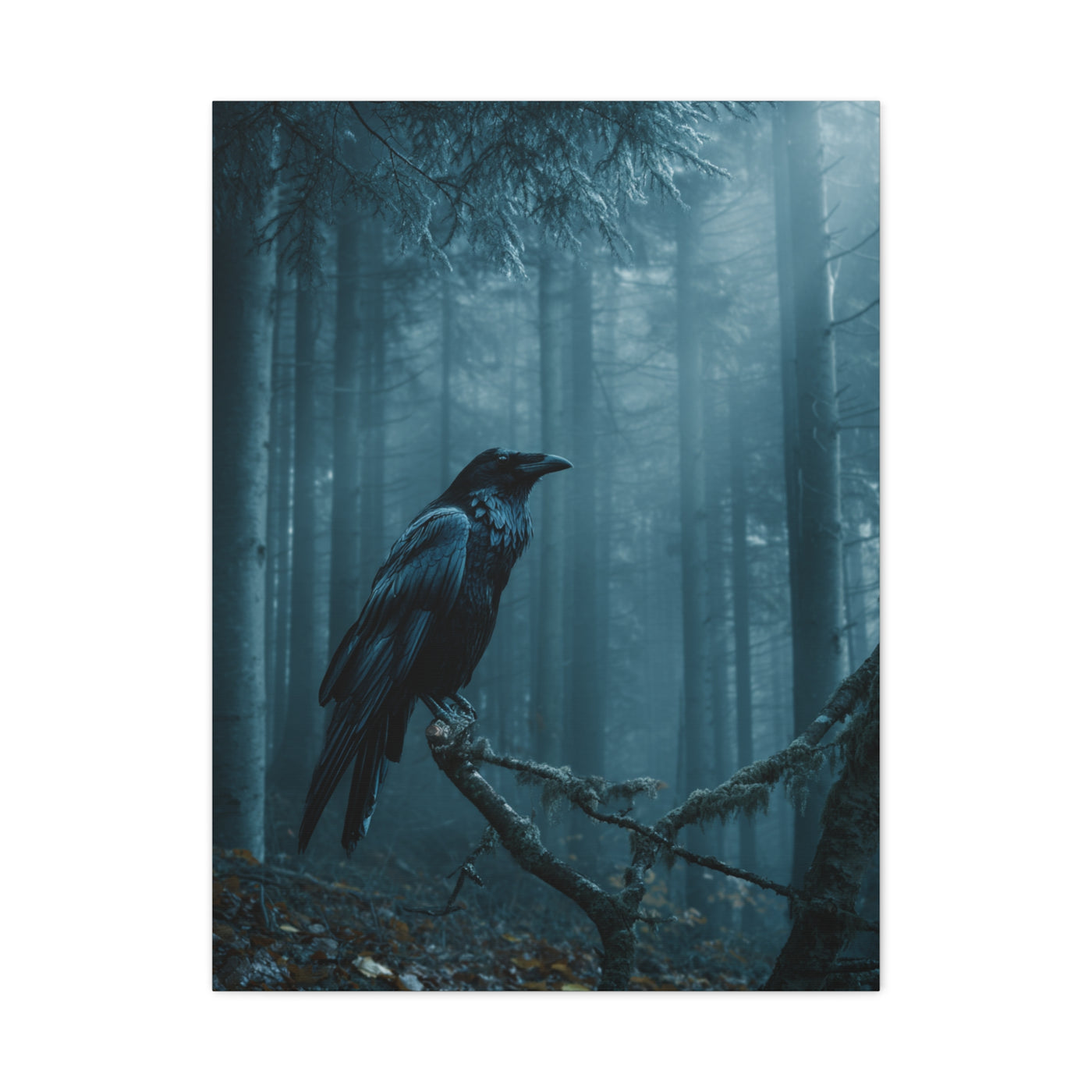 Raven in Twilight Pine Forest Wall Art & Canvas Print