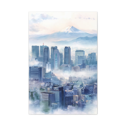 Tokyo Skyline Morning Mist With Mount Fuji Wall Art & Canvas Print