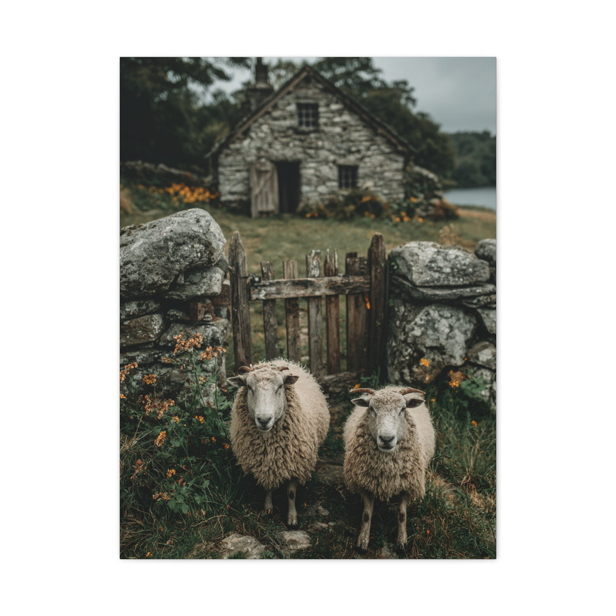 Sheep at Farmhouse Gate Wall Art & Canvas Print
