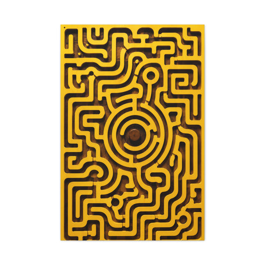 Circular Labyrinth Yellow Relief Design Wall Art & Canvas Print