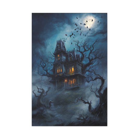 Haunted Victorian House Under the Full Moon Wall Art & Canvas Print