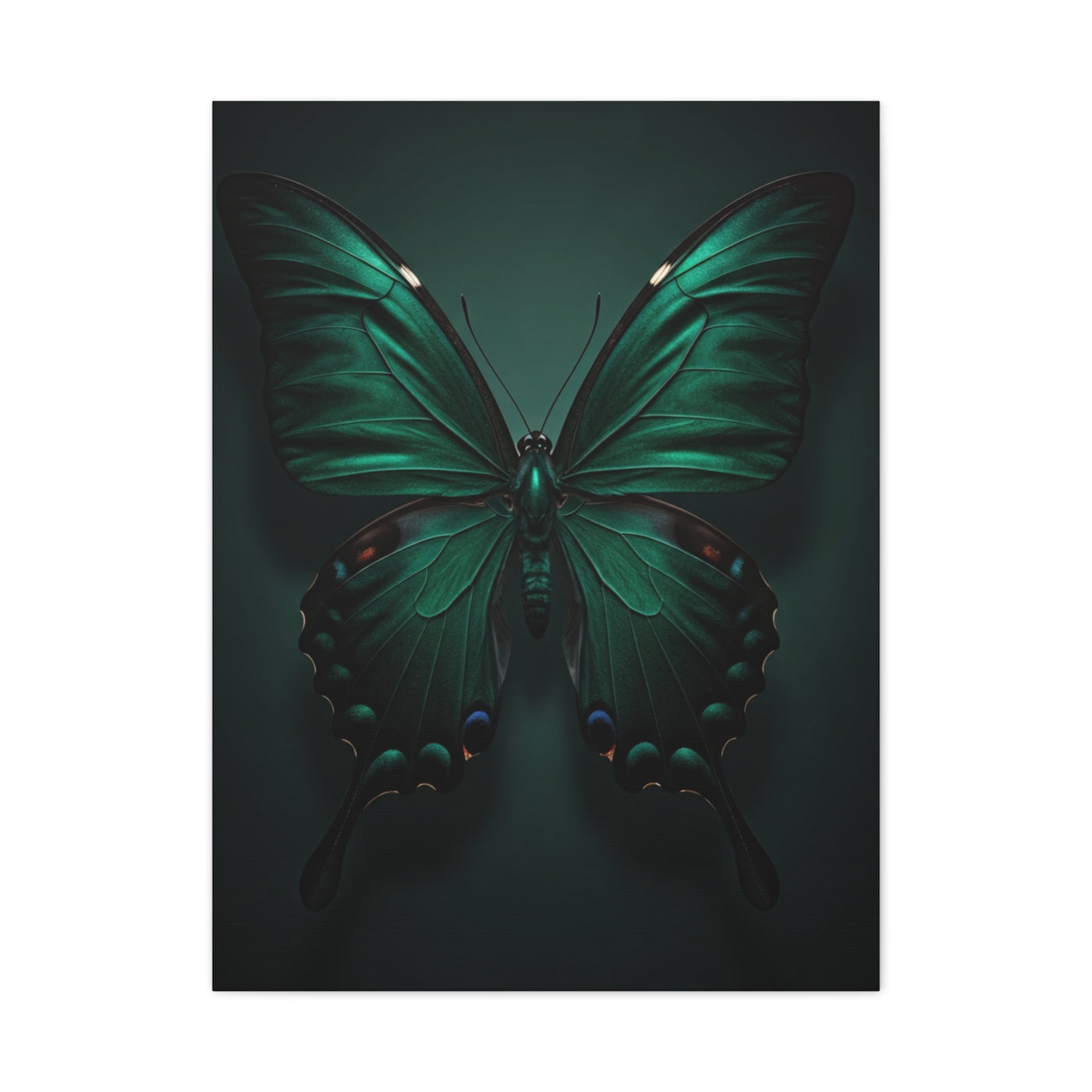 Symmetrical Emerald Butterfly Portrait Wall Art & Canvas Prints