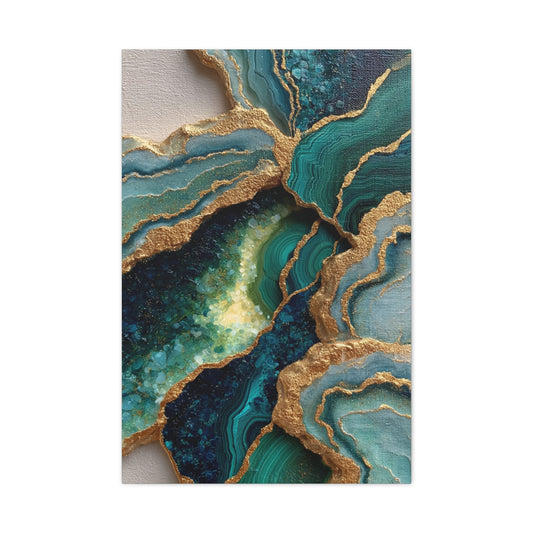 Malachite Emerald & Gold Geode Abstract Wall Art & Canvas Print
