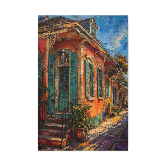 French Quarter Colorful Cottage Street Wall Art & Canvas Print