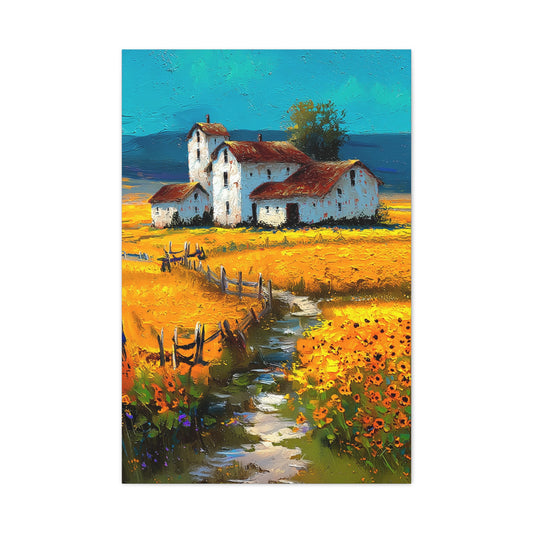 Sunflower Farmhouse Field Landscape Wall Art & Canvas Print