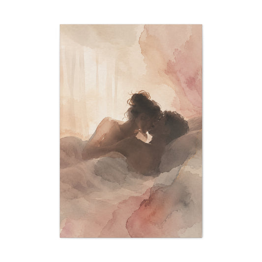 Blush Watercolor Lovers Close Embrace Wall Art & Canvas Print
