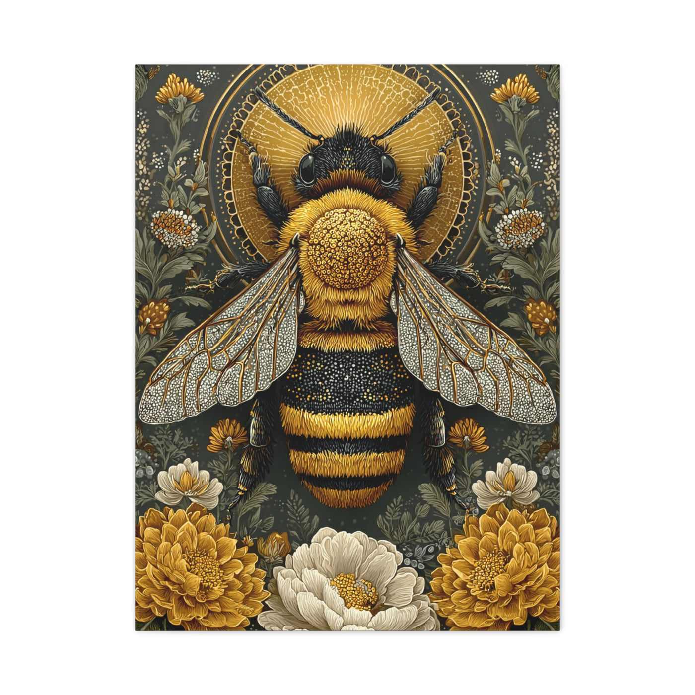 Honey Bee Botanical Folk Mandala Wall Art & Canvas Print
