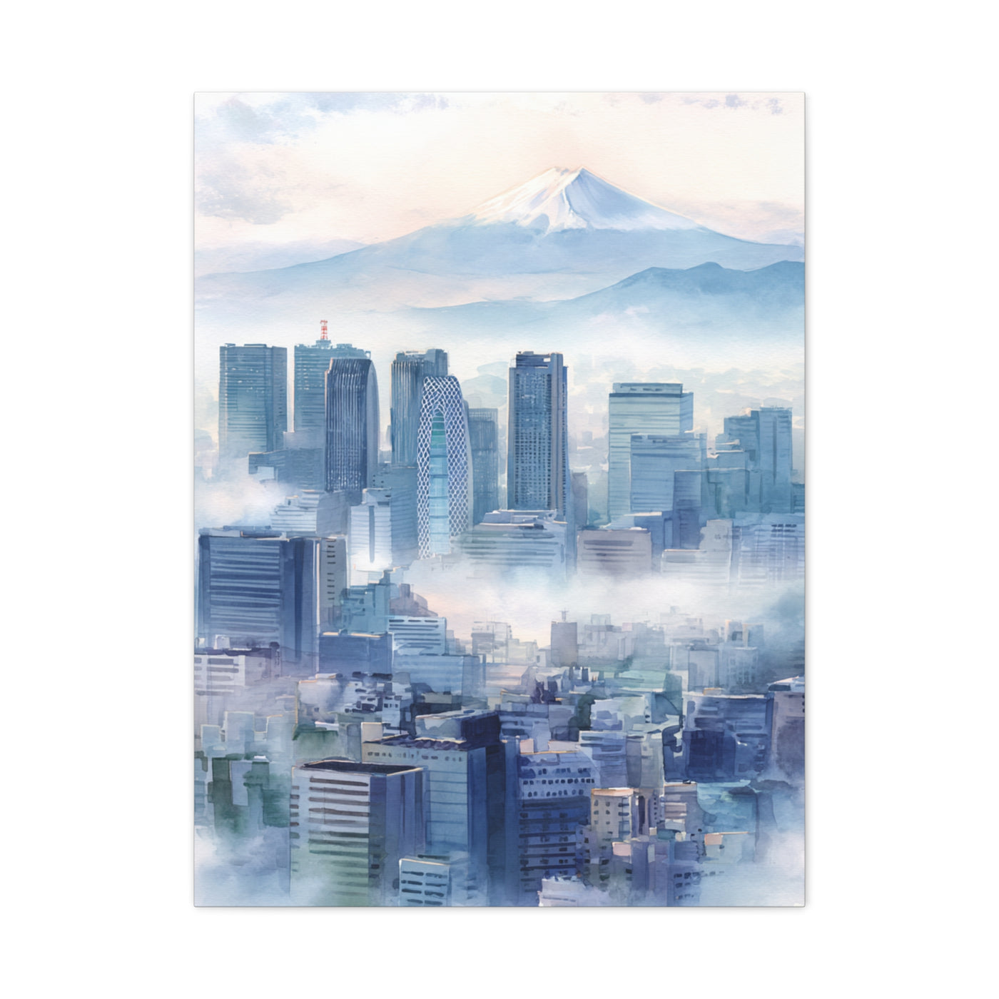 Tokyo Skyline Morning Mist With Mount Fuji Wall Art & Canvas Print