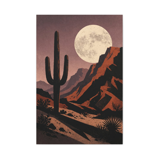 Desert Moonrise Cactus Landscape Wall Art & Canvas Print