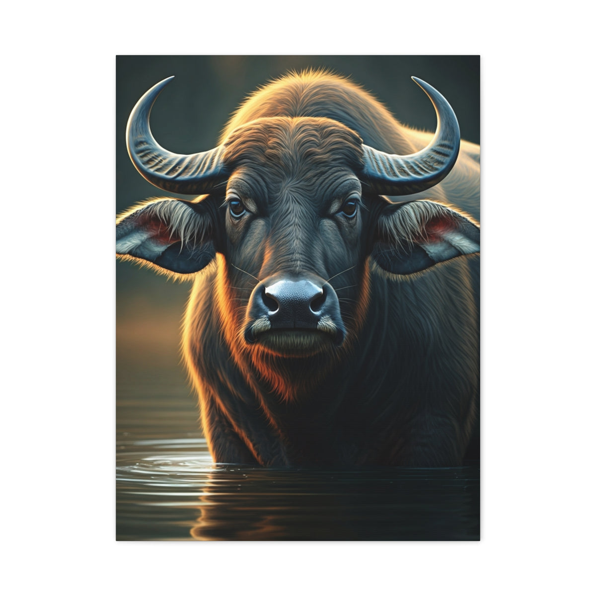 Golden Rim-Lit Buffalo Emerging from Water Wall Art & Canvas Print