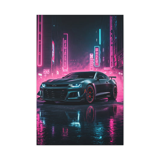 Chevrolet Camaro ZL1 1LE Neon City Background Wall Art & Canvas Prints