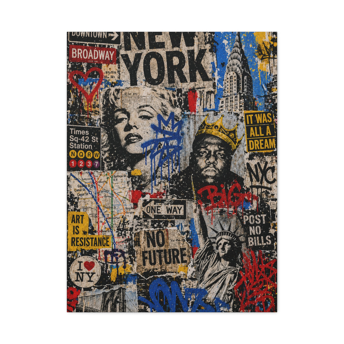 NYC Pop Graffiti Collage Statement Wall Art & Canvas Print