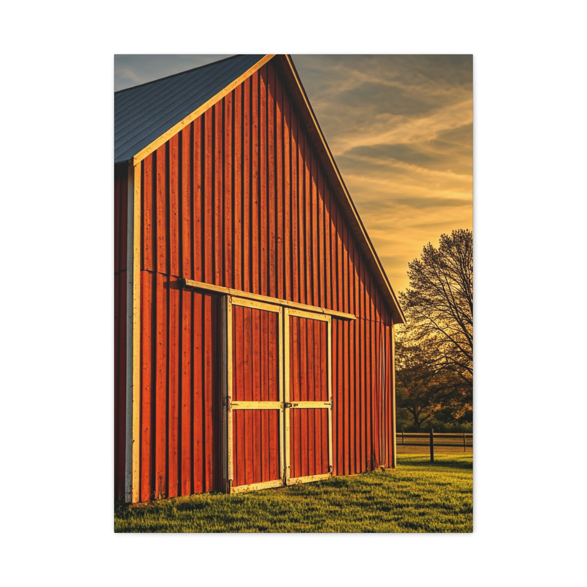 Red Barn in Golden Countryside Wall Art & Canvas Prints
