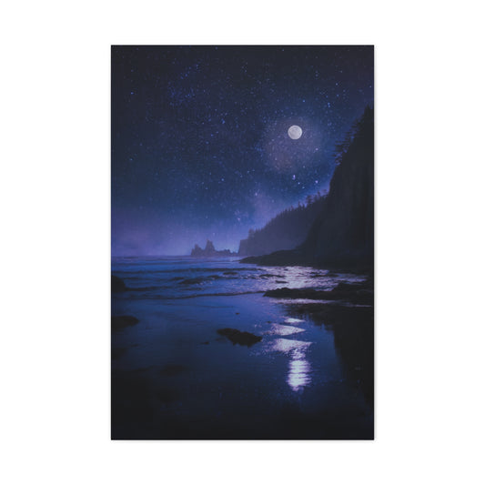 Moonlit Starry Coastline Wall Art & Canvas Print