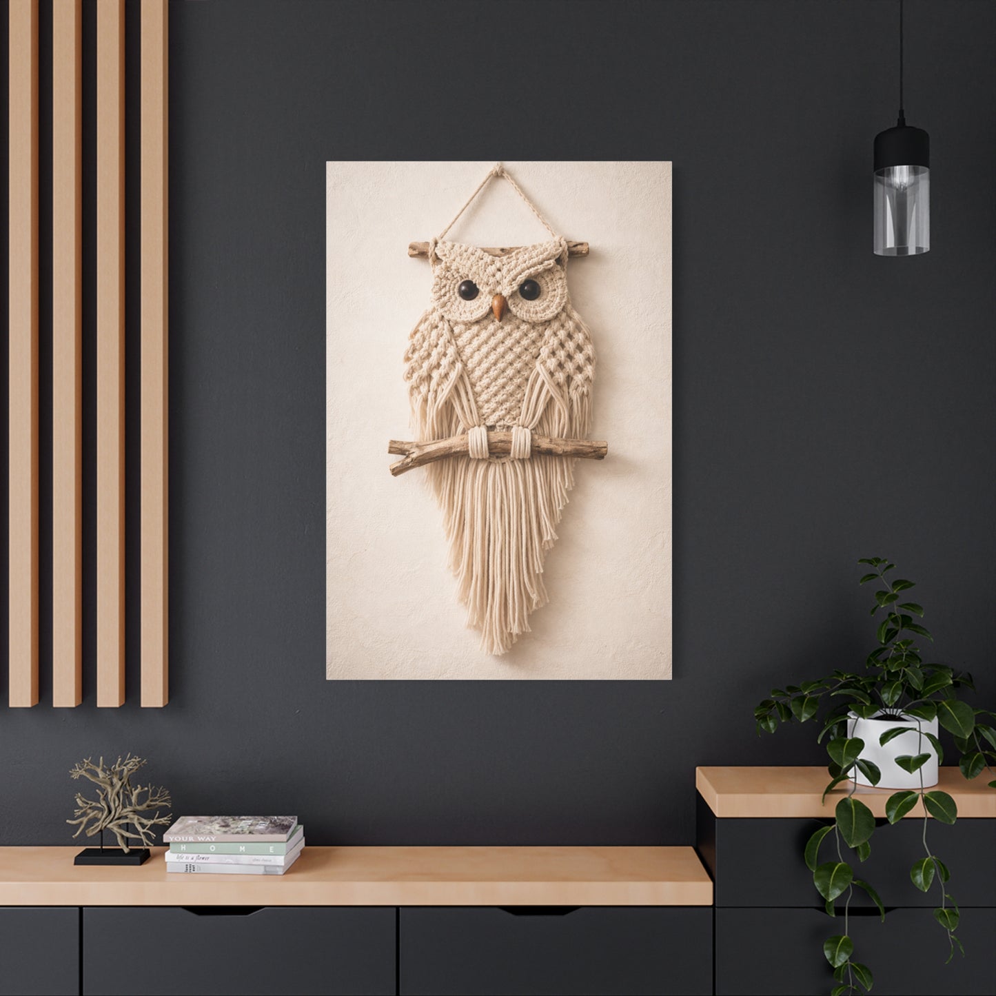 Boho Macrame Owl Textile Wall Art & Canvas Print