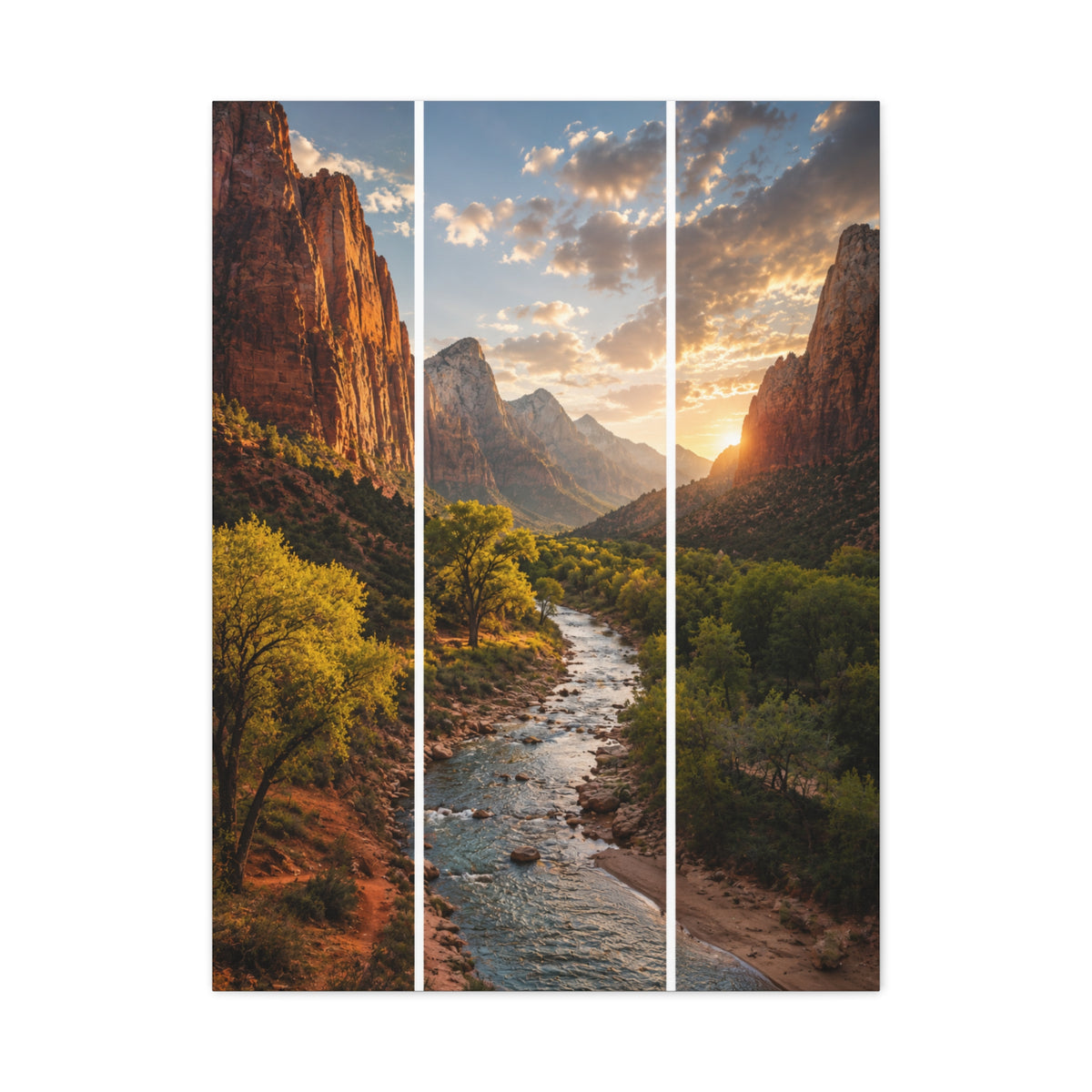 Zion Canyon Triptych Landscape Wall Art & Canvas Print