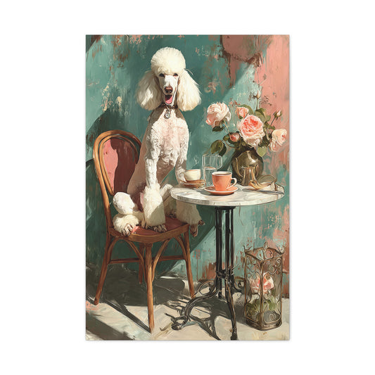 Paris Café Poodle with Roses Wall Art & Canvas Print