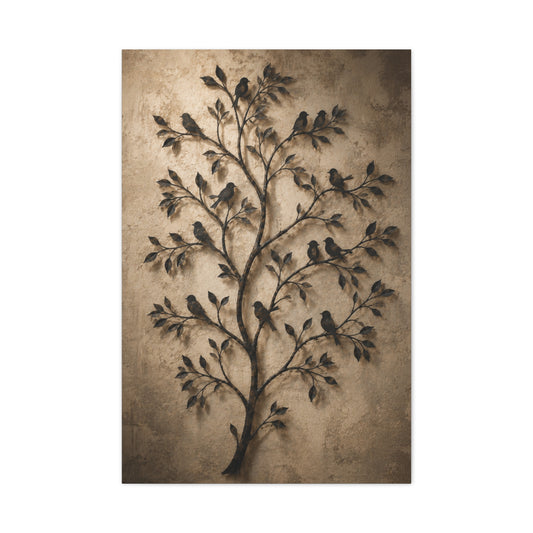 Minimal Metal Branch Birds Silhouette Trees Wall Art & Canvas Print