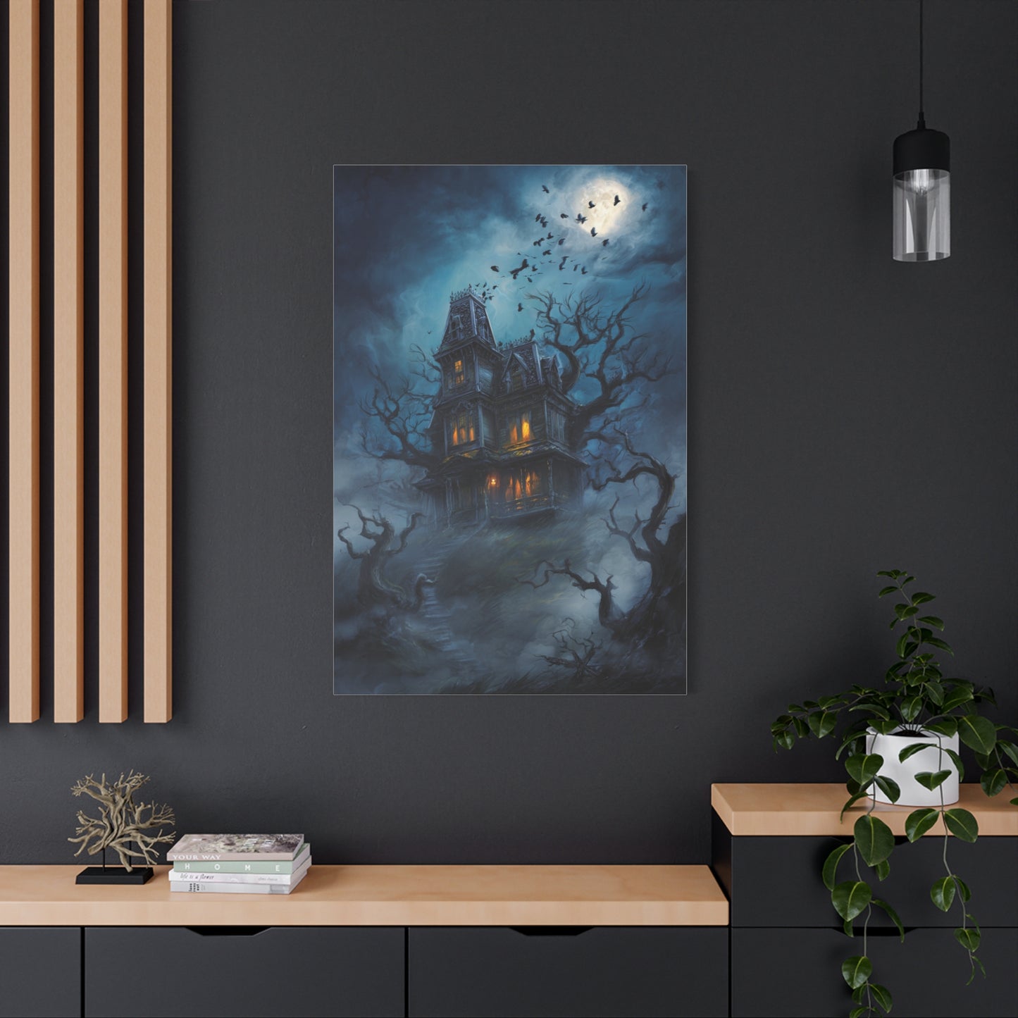 Haunted Victorian House Under the Full Moon Wall Art & Canvas Print