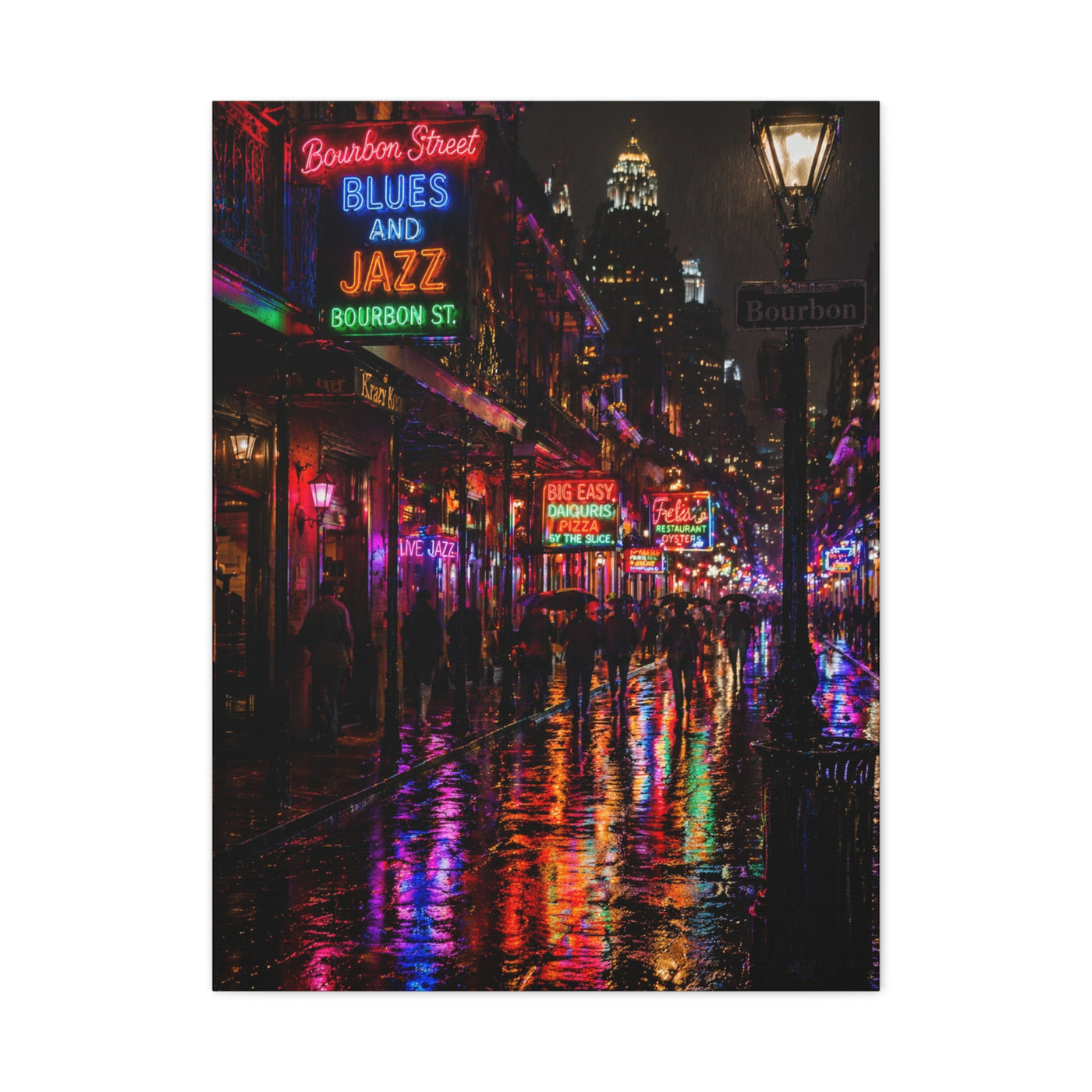 Bourbon Street Neon Rain Night Wall Art & Canvas Print