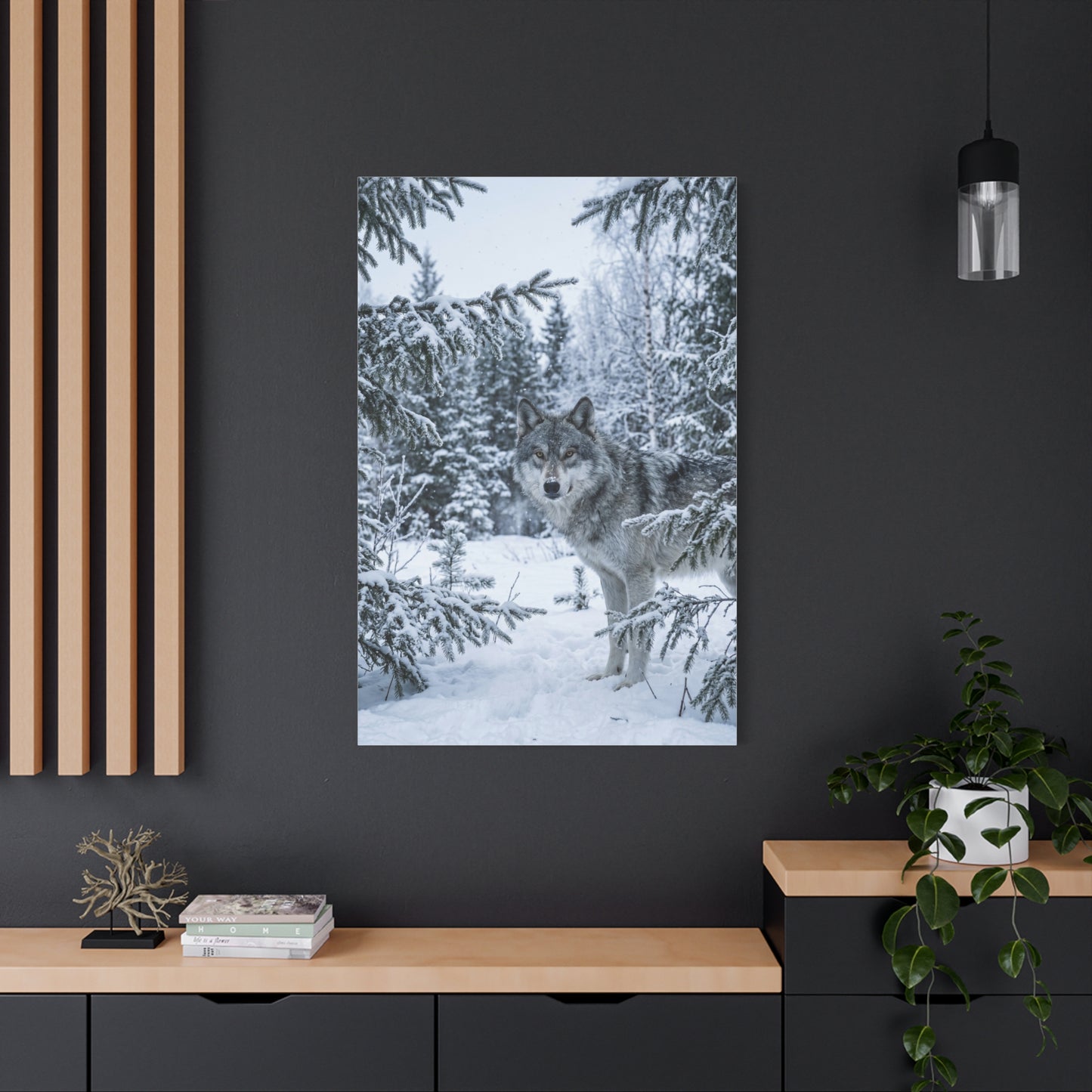 Winter Forest Wolf Natural Encounter Scene Wall Art & Canvas Print
