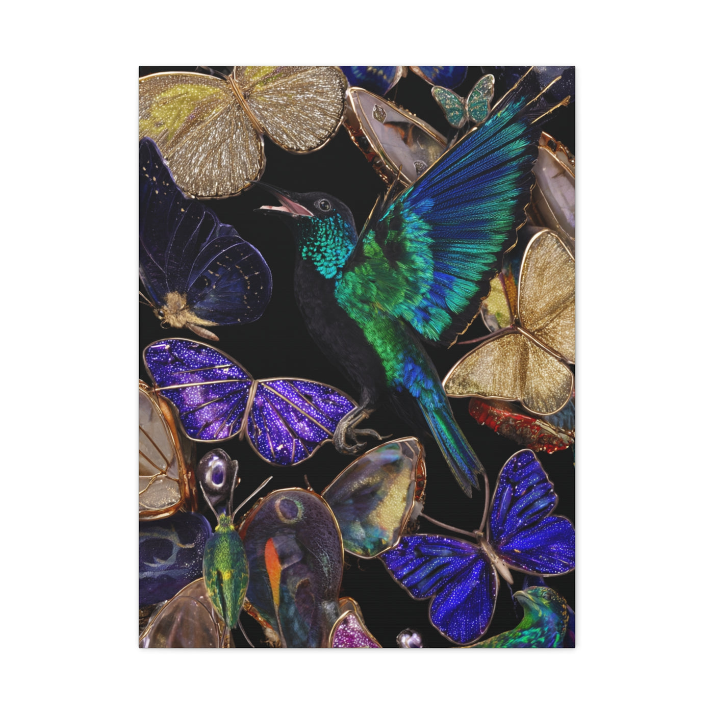 Jewel Tone Hummingbird and Butterfly Collection Wall Art & Canvas Print
