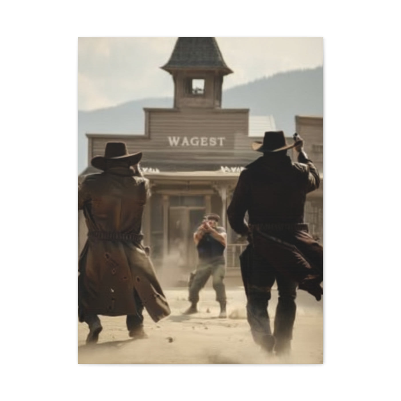 Frontier Gunfight in the Western Street Wall Art & Canvas Print