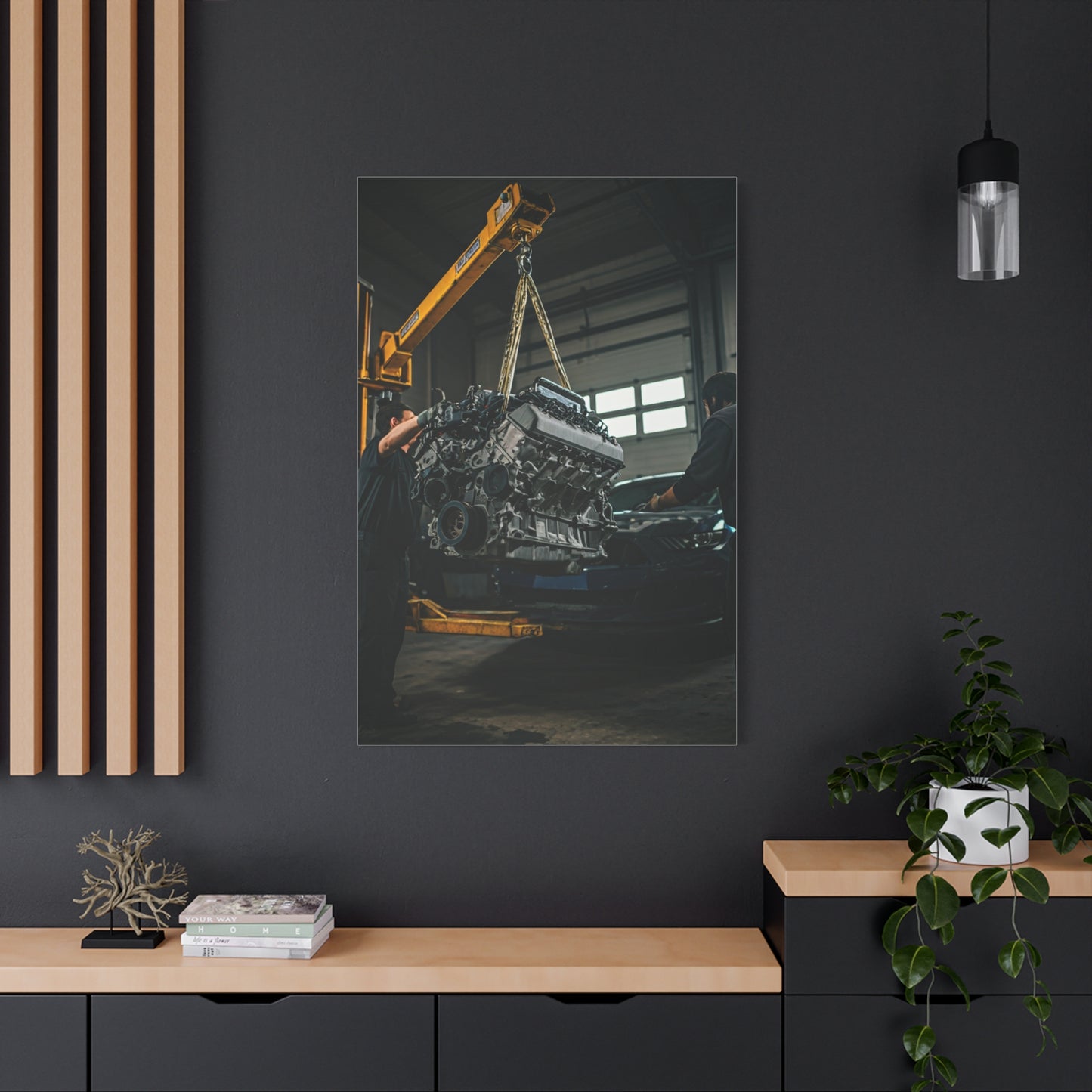 Ford Mustang Shelby GT350 Engine Installation Scene Wall Art & Canvas Prints