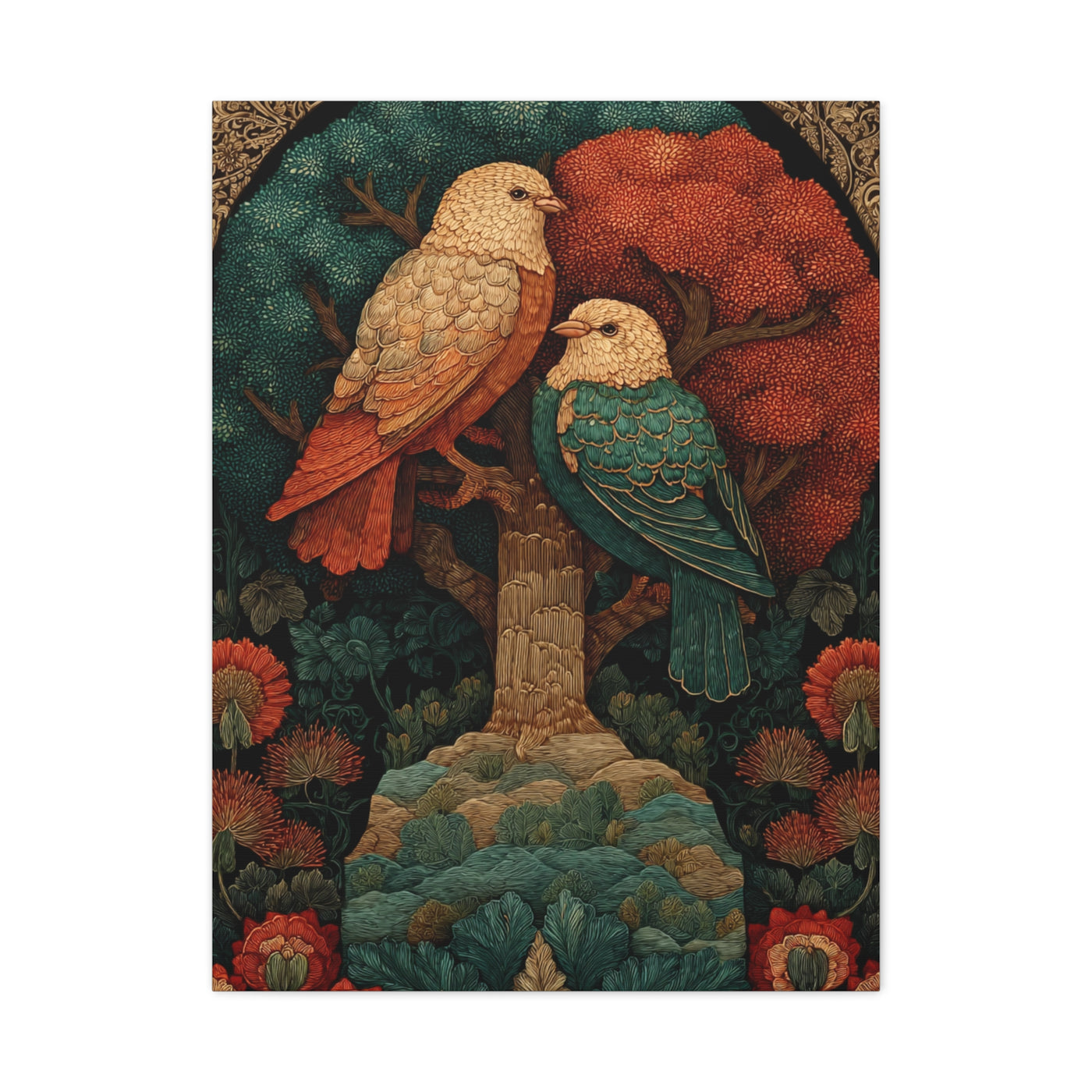 Folk Tree of Life Birds Wall Art & Canvas Print