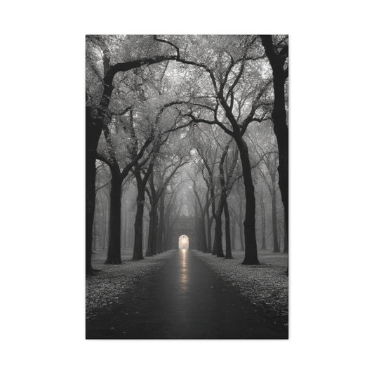 Misty Tree Avenue Monochrome Wall Art & Canvas Print