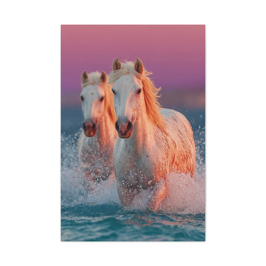 White Horses Ocean Sunset Wall Art & Canvas Print