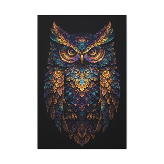 Jewel Feather Fractal Owl Wall Art & Canvas Print